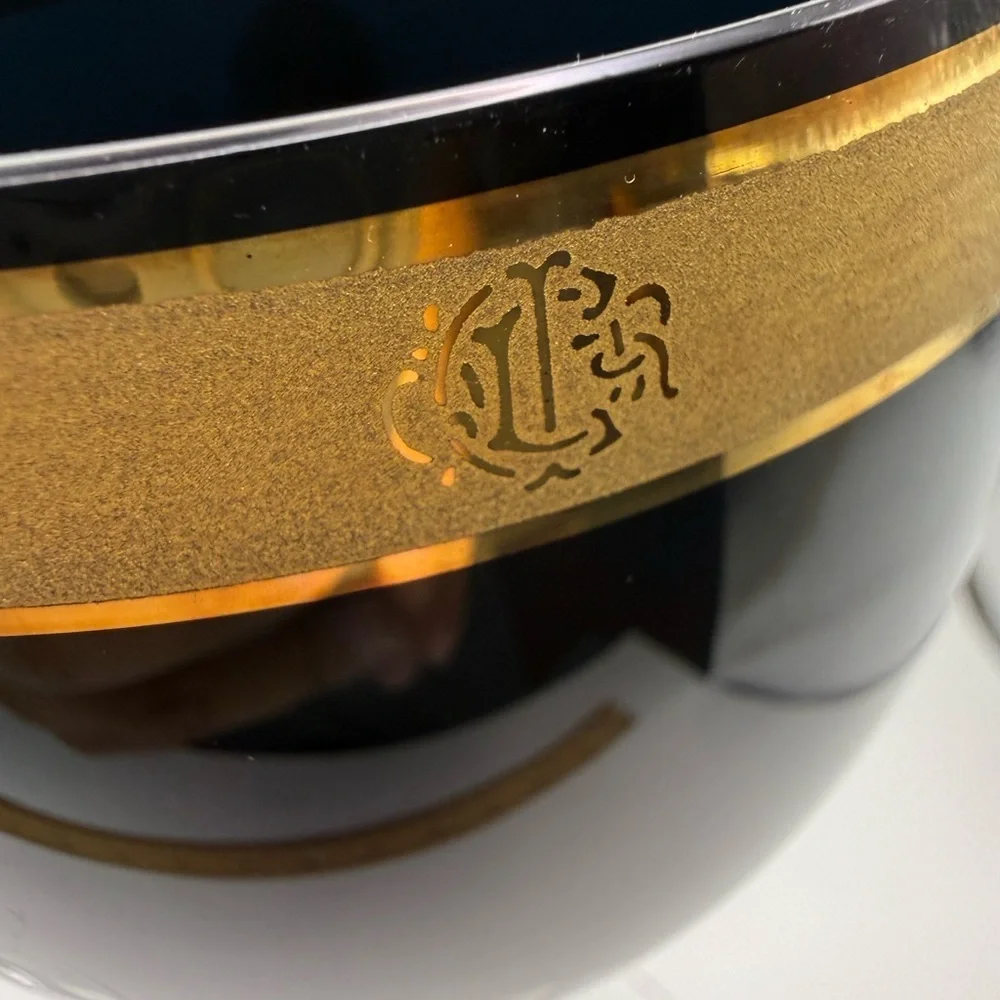 2 VTG Christian Dior Ebony Gold Encrusted Water Goblet Wine Crystal Jpn Stemware